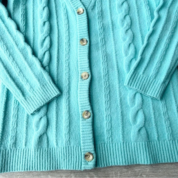Talbots Light Blue Wool Blend Stretchy Cable Knit Cardigan - Picture 11 of 14